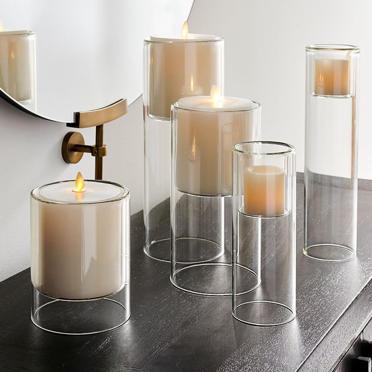 Modern 3 Tall Glass Candle Holder for Wedding Family Getting Together Parties Cylinder Candle Holders