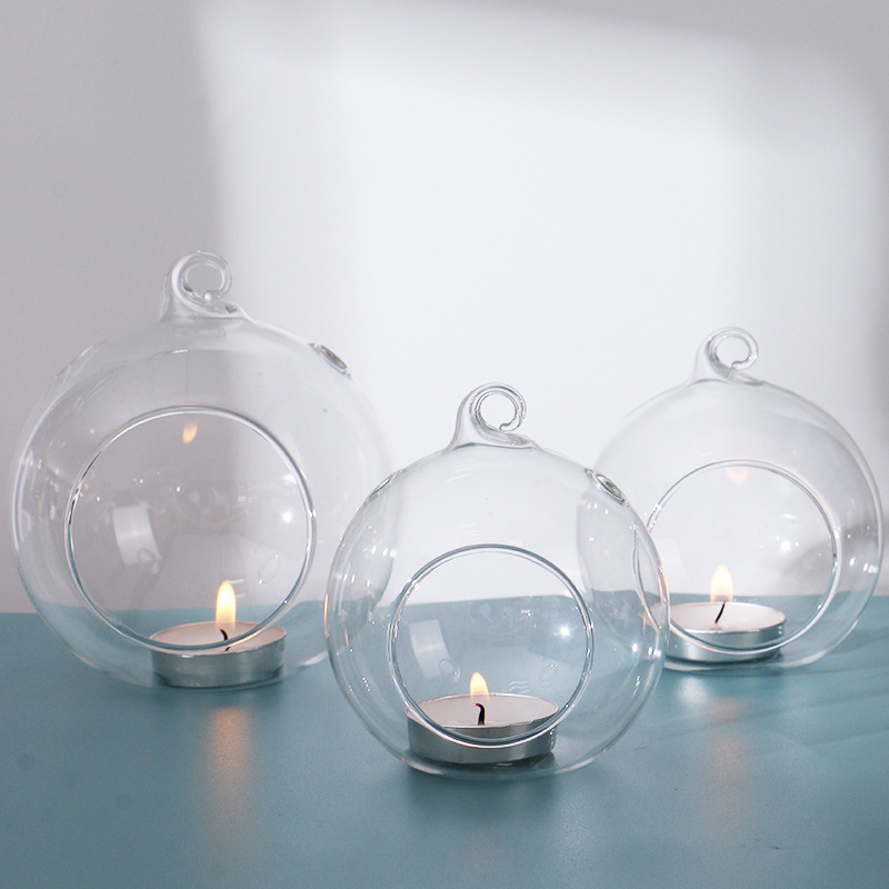 Hand Blown Round Hanging Glass Globe Tealight Candle Holder