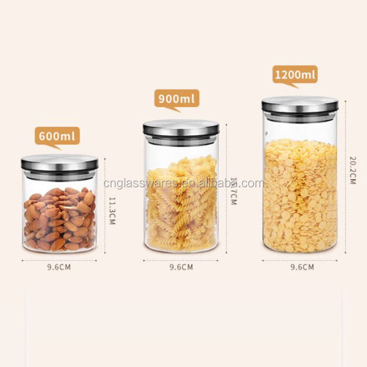 Handmade Heat Resistant Borosilicate Glass Cylinder Storage Jar With Airtight Stainless Steel Lid