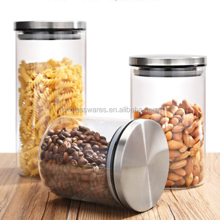 Handmade Heat Resistant Borosilicate Glass Cylinder Storage Jar With Airtight Stainless Steel Lid