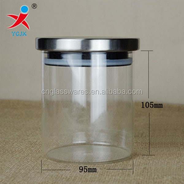 Handmade Heat Resistant Borosilicate Glass Cylinder Storage Jar With Airtight Stainless Steel Lid