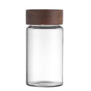 Clear Glass Canister Kitchen Organizer Food Storage Jars Sealed Glass with Thread Acacia Wood Lid