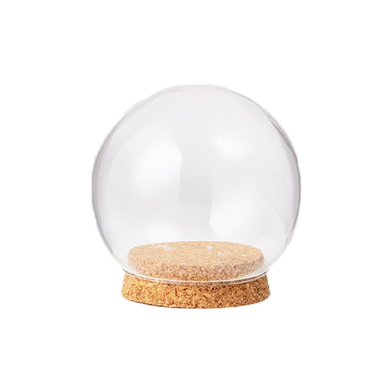 Handmade Customized Ball Shaped Mini Dome Cork Glass Cloche with Base Clear Glass Dome Display for Sale