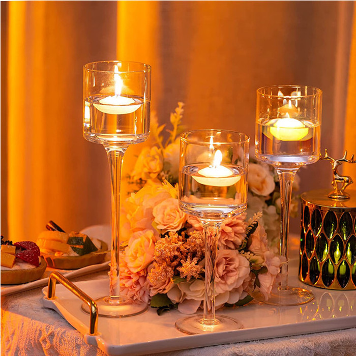 Tall Tea Lights Candle Holder  Transparent Glass Candle Holder for Table Centerpiece