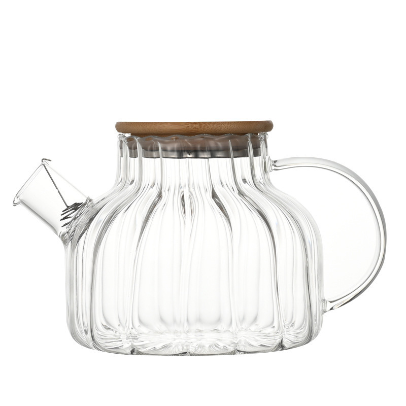 Hot sale clear glass water jug high borosilicate heat resistant glass teapot with bamboo Lid