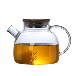 Hot sale clear glass water jug high borosilicate heat resistant glass teapot with bamboo Lid