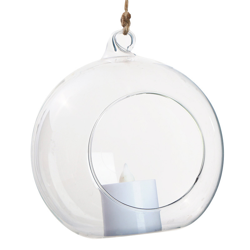 Hand Blown Round Hanging Glass Globe Tealight Candle Holder