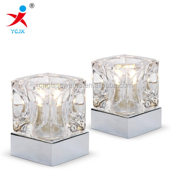 Modern Glass Ice Cube Touch Table Lamps with Chrome Bases