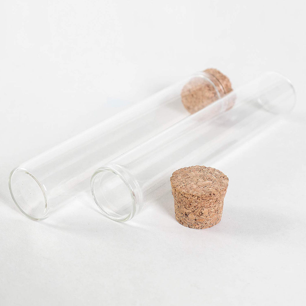 Small Clear Flat Bottom Borosilicate Glass Tube with Cork Lid for Lab Test Bath Salt Candy Storage Tube