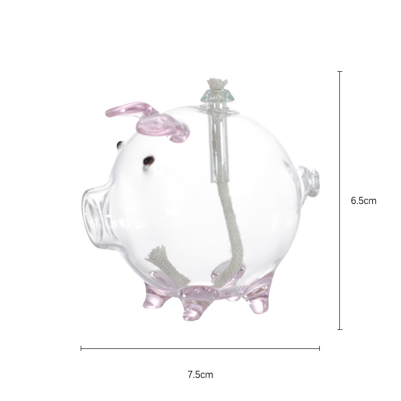 Customized Pig Shaped Refillable Glass Liquid Candle Replacement For Liquid Paraffin Disposable Fuel Cell Oil Lamp