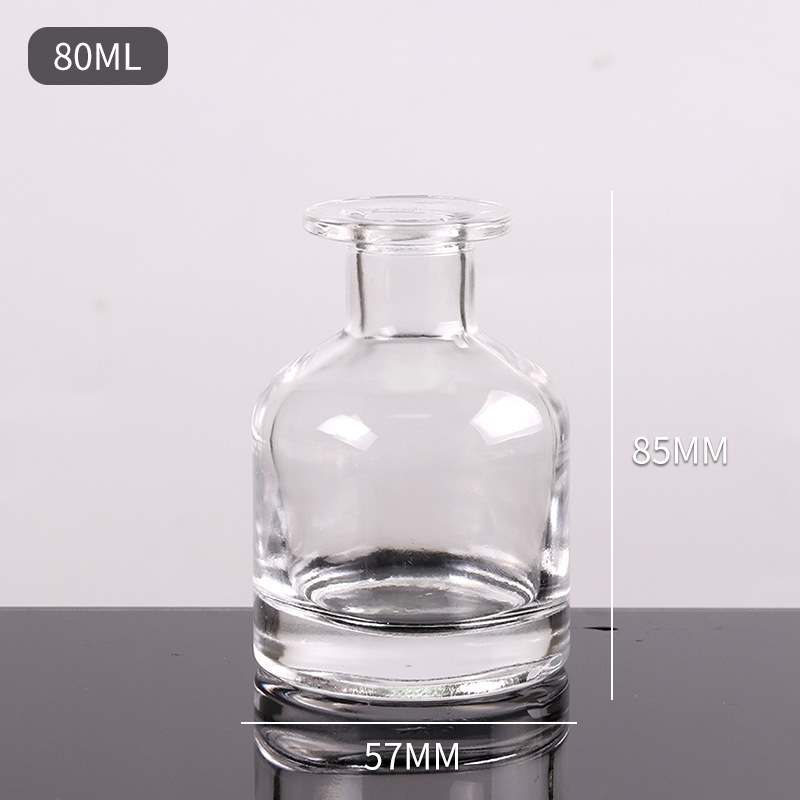 Empty Round Clear Glass Fragrance Reed Perfume Aroma Diffuser Bottle with Black Stick for Home Decoration