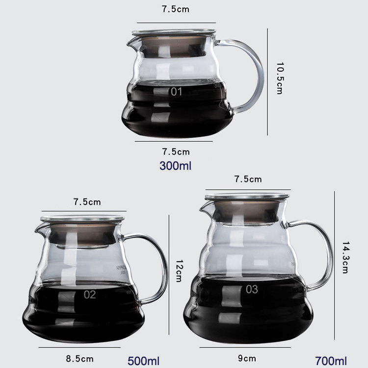 Clear Glass Coffee Carafe Server for Pour Over Coffee Maker Coffee Share Pot for Office Tableware