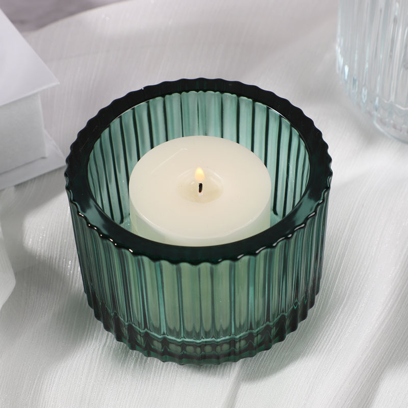 Glass Candle Holders Ribbed Green and Clear Votive for Wedding Party Table Centerpieces Tealight Candle Cup for Birthday Gift