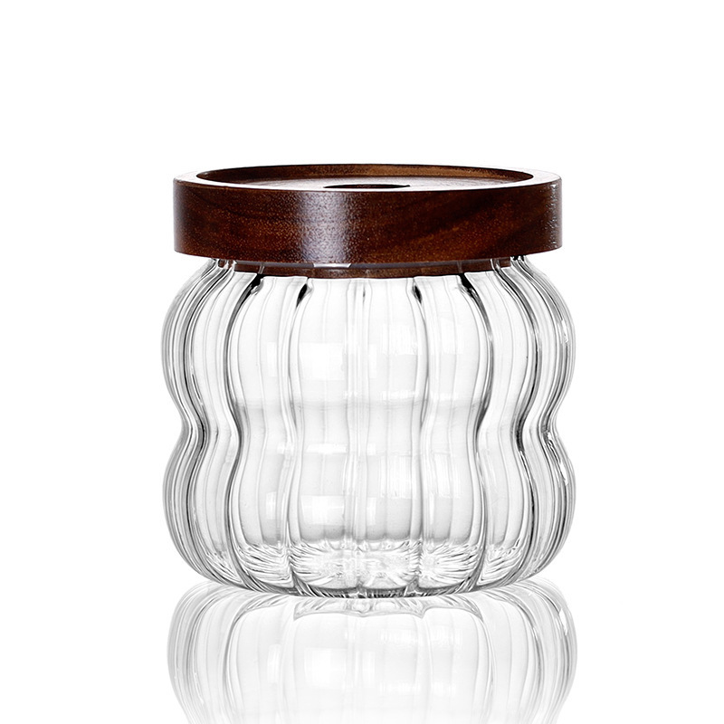 Kitchen Glassware Glass Pumpkin Storage Bottle Jars and Wooden Lids for Home Restaurant Hotel Use