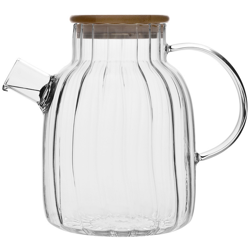 Hot sale clear glass water jug high borosilicate heat resistant glass teapot with bamboo Lid