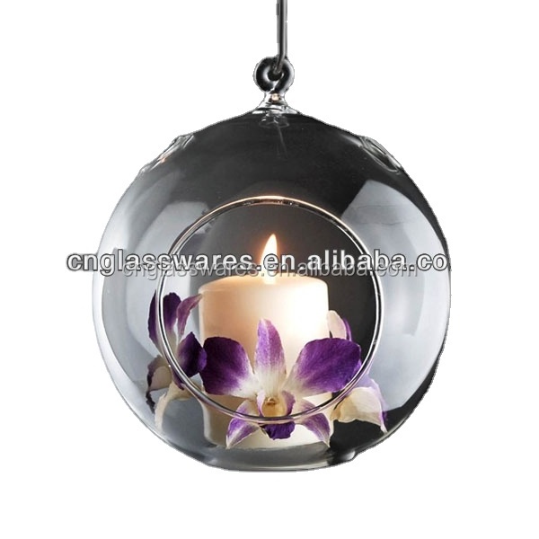 Hand Blown Round Hanging Glass Globe Tealight Candle Holder