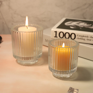 Machine Pressed Clear Color Ribbed Design Glass Votive Candle Holder for Home Holiday Party Decoration