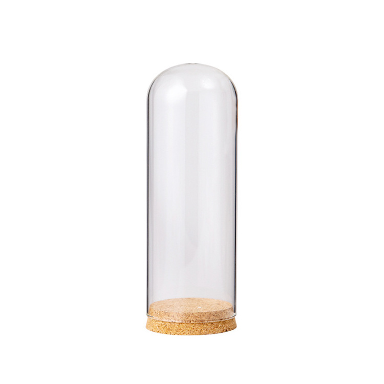 Handmade Customized Ball Shaped Mini Dome Cork Glass Cloche with Base Clear Glass Dome Display for Sale