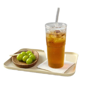 Wholesale 500ml Clear Big Large Capacity Juice Boba Drinking Mug Cup Reusable Glass Tumbler Cup with Straw/Lid