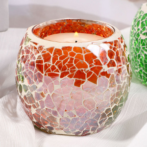 Hot Elegant Handmade Romantic Mosaic Glass Candle Holders Glass Candle Jars for Party Dinner Bar Restaurant Home Decor