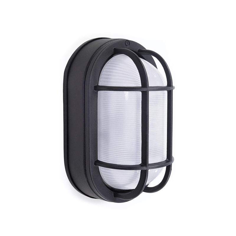 Outdoor Pressed Ribbed Design Oval Led Bulkhead Light Glass Lamp Shade Flush Mount Ceiling Light Wall Latern Lamp Light Fixture