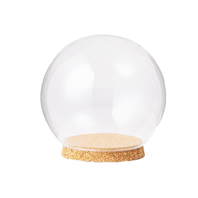 Handmade Customized Ball Shaped Mini Dome Cork Glass Cloche with Base Clear Glass Dome Display for Sale