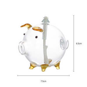 Customized Pig Shaped Refillable Glass Liquid Candle Replacement For Liquid Paraffin Disposable Fuel Cell Oil Lamp