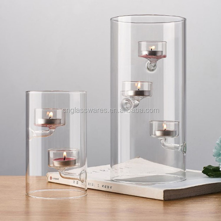 Handblown Heat Resistant Clear Borosilicate Tube Glass Cylinder Tealight Candle Holder