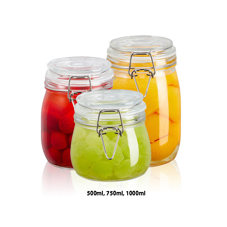 Airtight Clear Glass Jars with Flipping Top Lids Food Storage Round Jars for Loose Tea or Coffee Beans or Grains or Nuts