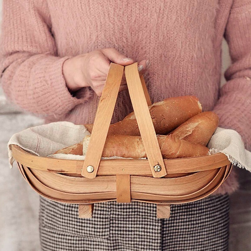 Factory log double portable storage basket special boat-shaped wood chips