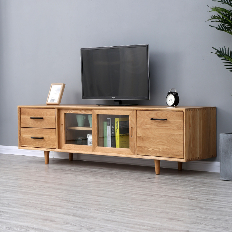 Black walnut white oak cherry solid wood modern simple small Nordic TV cabinet