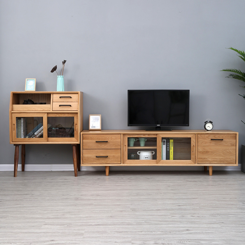 Black walnut white oak cherry solid wood modern simple small Nordic TV cabinet