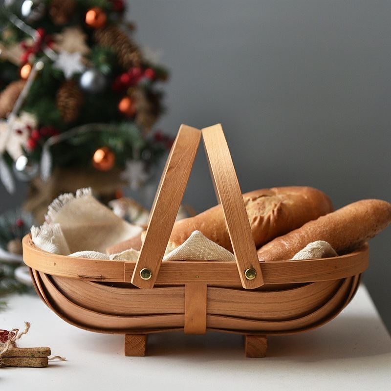 Factory log double portable storage basket special boat-shaped wood chips