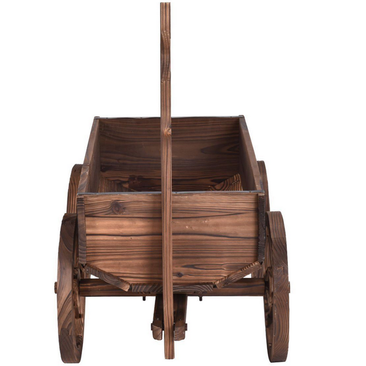 Wooden Wagon Flower Planter Pot Stand With Wheels