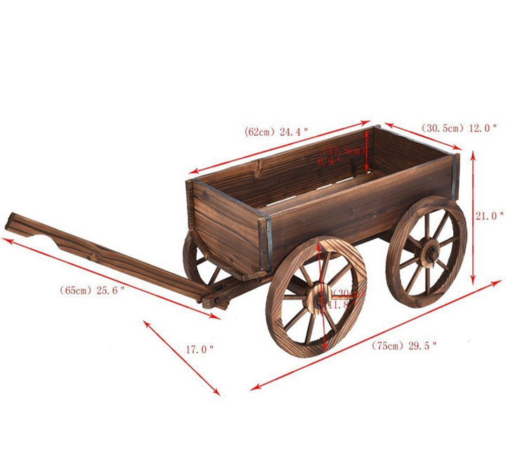 Wooden Wagon Flower Planter Pot Stand With Wheels