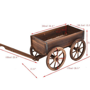 Wooden Wagon Flower Planter Pot Stand With Wheels