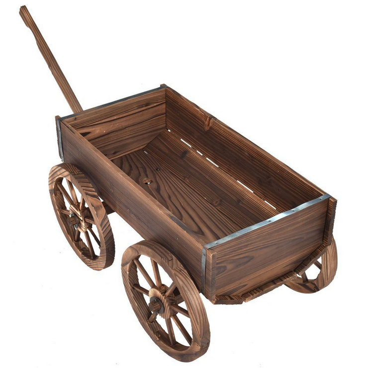 Wooden Wagon Flower Planter Pot Stand With Wheels