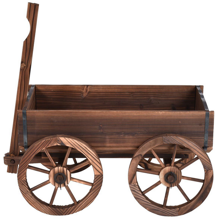 Wooden Wagon Flower Planter Pot Stand With Wheels