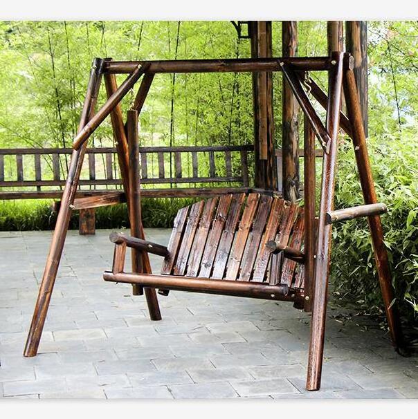 Antiseptic Wood Swing Recreational Outdoor garden Courtyard Double Swing Chair