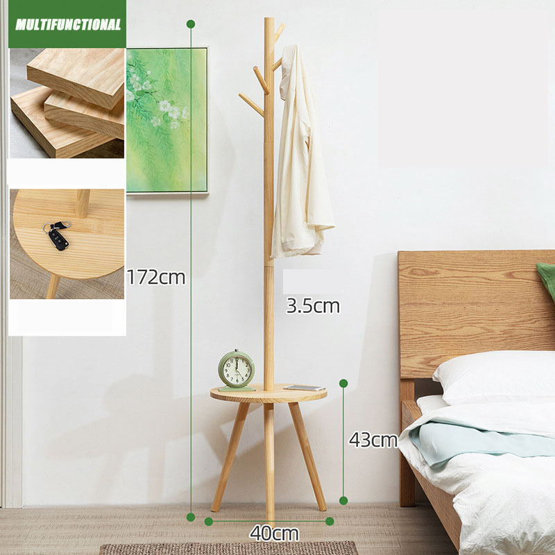 Solid wood coat rack floor simple hanger with Wooden bench Room Furniture Pcs