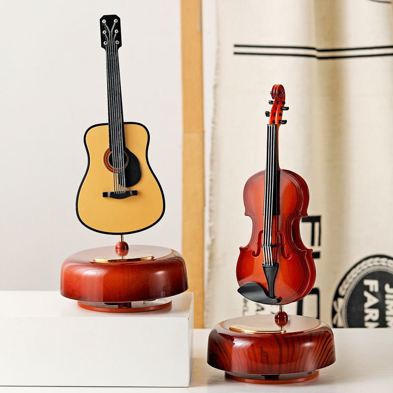 Factory wholesale classical style guitar violin rotating music box for gifts