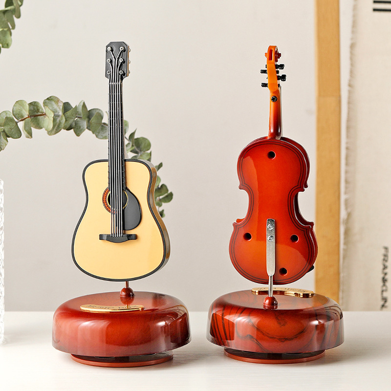 Factory wholesale classical style guitar violin rotating music box for gifts