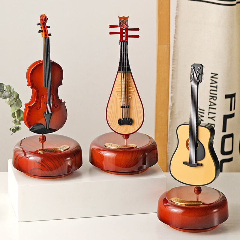 Factory wholesale classical style guitar violin rotating music box for gifts