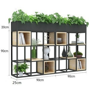 Simple ironwork partition shelf floor office pine bookshelf dining room decoration display shelf living room storage cabinet