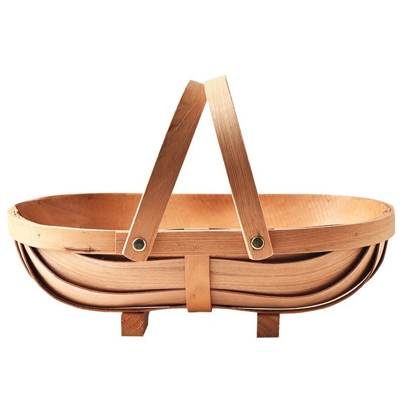 Factory log double portable storage basket special boat-shaped wood chips