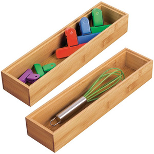 Small Wooden Bamboo Kitchen Drawer Organizer Tray Stackable Storage for Cabinets and Shees for Cutlery and Appliances