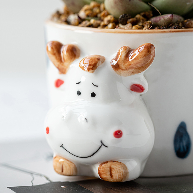 Wholesale simple and fresh hand-painted celadon animal cartoon creative succulent combination flower pot