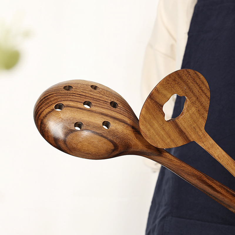 Wholesale Custom Teak Non-Stick Wooden Spatula and Soup Spoon Set Kitchen Utensils