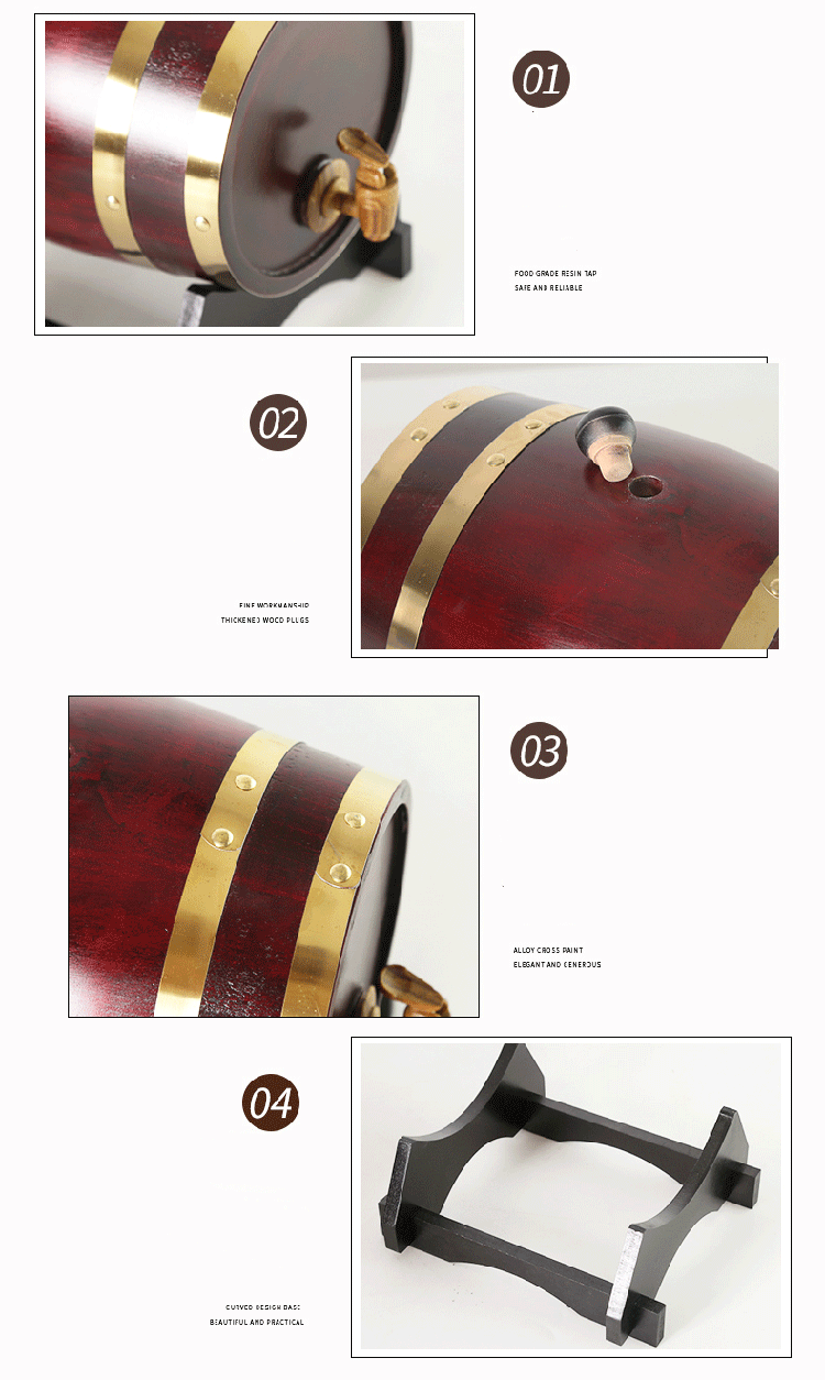 Handmade Natural Brown Wooden Oak Wine Barrels Custom round Bucket for Red Wine Ice Beer Oil 5L 10L 3L Capacities