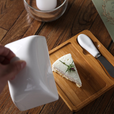 Creative Butter Plate Set Bamboo plate with ceramic cover Butter knife butter plate Western cheese box set